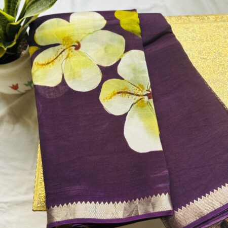 Royal Orchid Bloom Mangalagiri Digital Print Saree