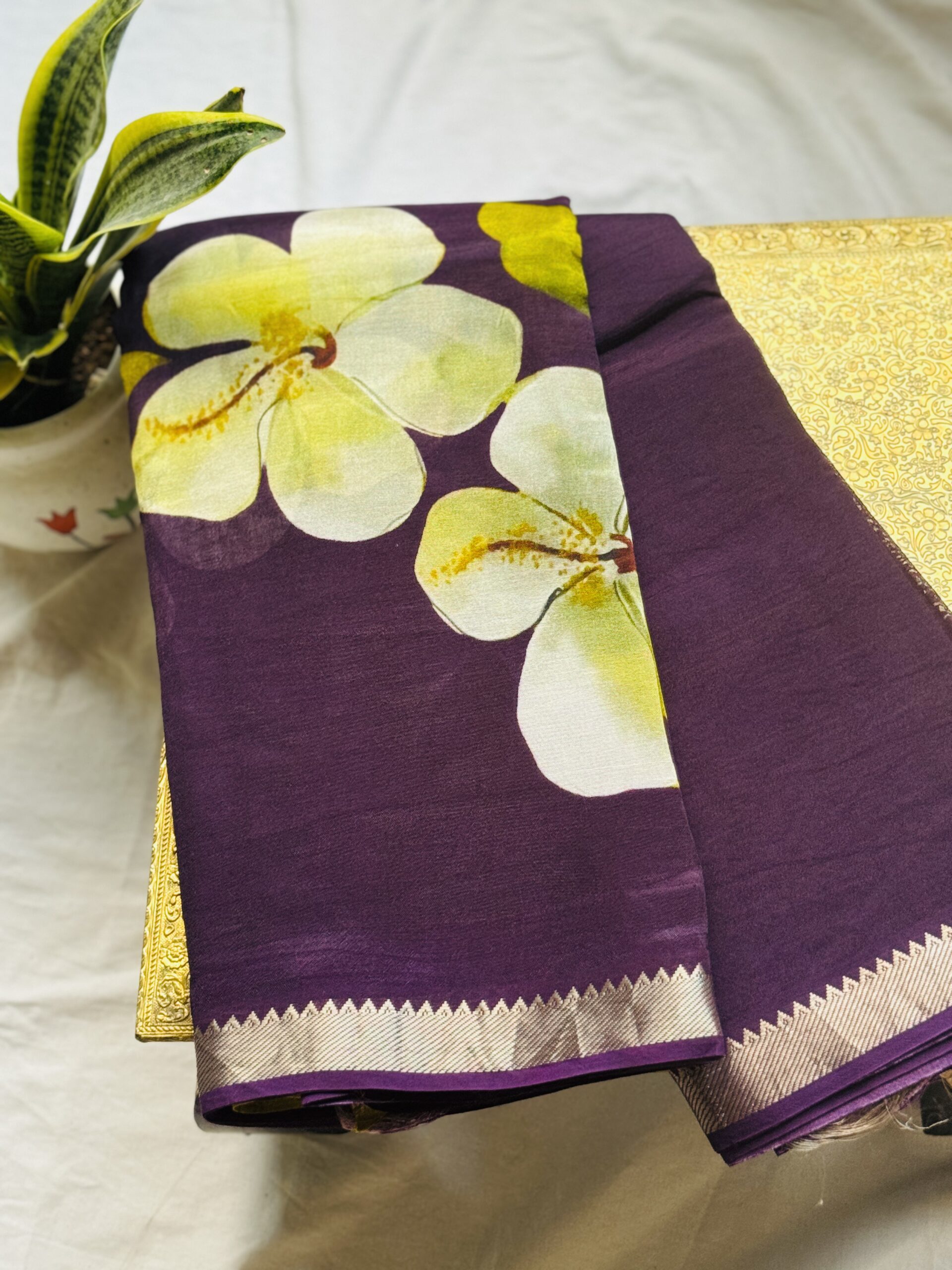 Royal Orchid Bloom Mangalagiri Digital Print Saree