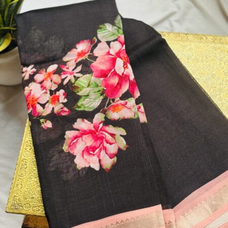 Midnight Rose Mangalagiri Digital Print Saree