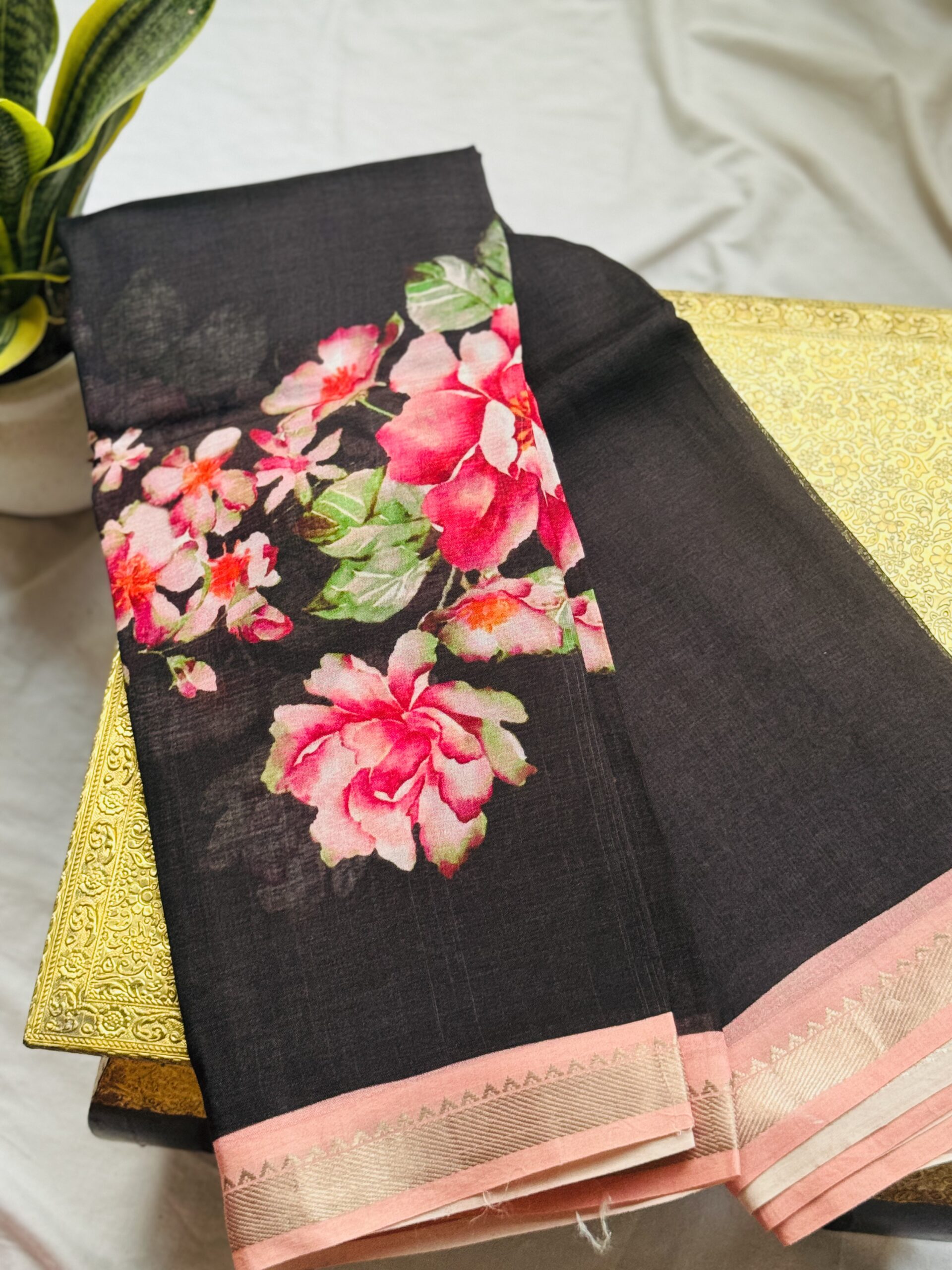 Midnight Rose Mangalagiri Digital Print Saree