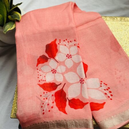 Peach Blossom Mangalagiri Digital Print Saree