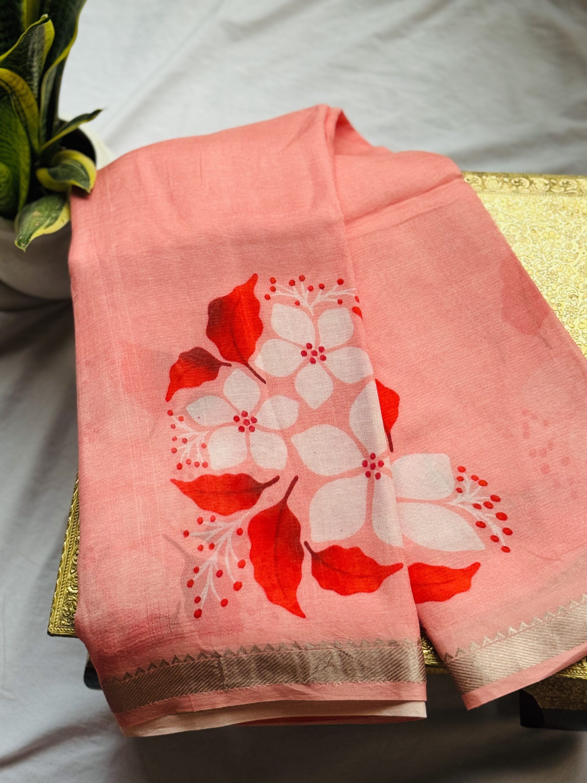 Peach Blossom Mangalagiri Digital Print Saree