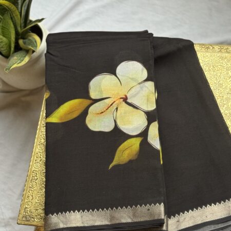 Classic Noir Mangalagiri Digital Print Saree