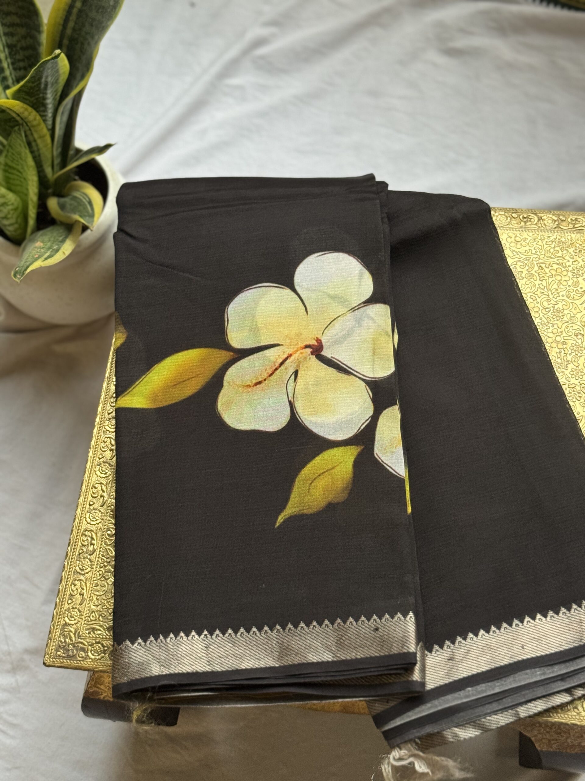 Classic Noir Mangalagiri Digital Print Saree